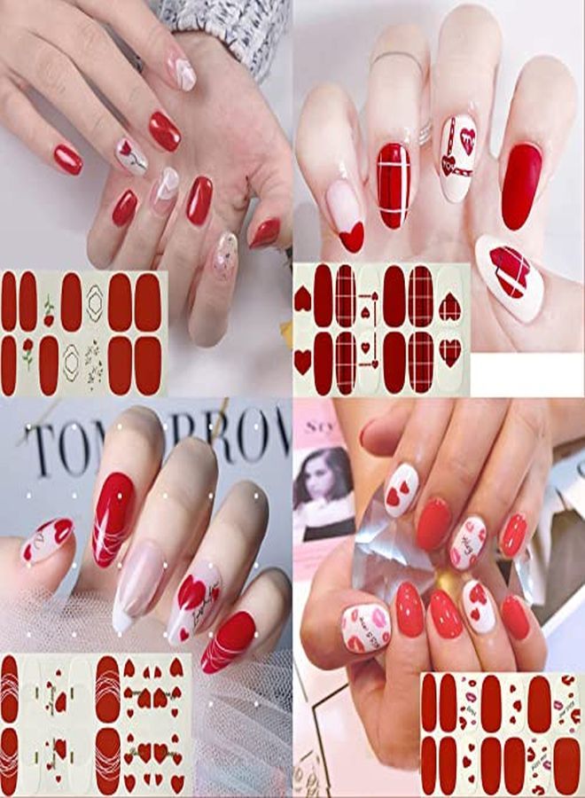 TailaiMei 12 Sheets Valentine'S Day Nail Wraps Adhesive Nail Art Stickers Full Wraps Strips With 2 Pcs Nail Files For  Nail Decals (Heart Style) - Image 2