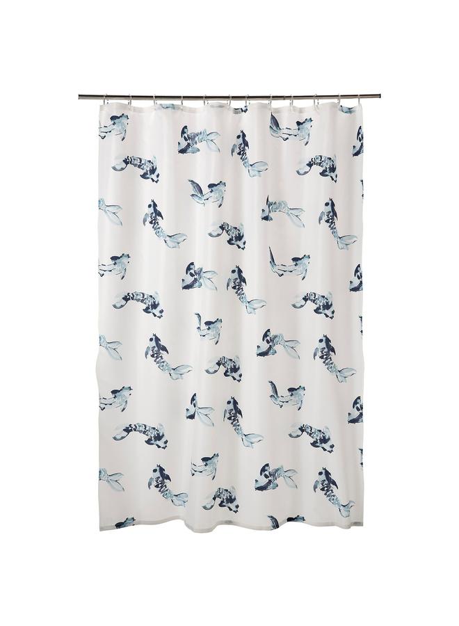 erorex Shower curtain, white blue/fish, 180x200 cm - Image 1