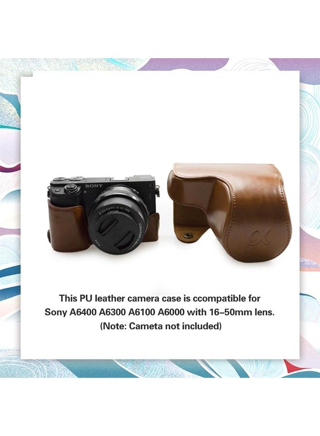 kinokoo جراب Sony A6400 جراب واقٍ من الجلد الصناعي متوافق مع كاميرا SONY A6400 A6100 A6000 A6300 ذات عدسة 16-50 مم، بني - Image 2