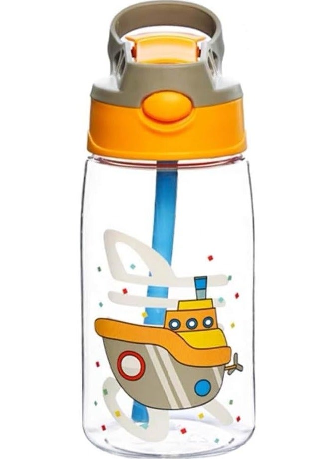 Gonice Kid's Straw Spill Leakproof Plastic BPA Free Cute School Drinking Water Bottle for Boys and Girls (Ship Yellow) 16oz - Image 1