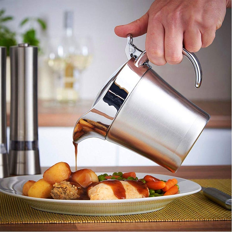 Stainless Steel Double Insulated Gravy Boat with Hinged Lid 16 OZ  450ML