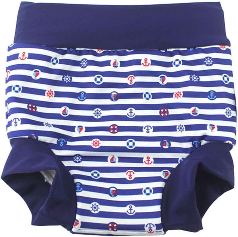 Leideur Baby Swim Nappies for Kids Cover Diaper High-Waisted Swimming Shorts (2-3 Years, Navy Stripe+Blue (Fish)) - Image 2