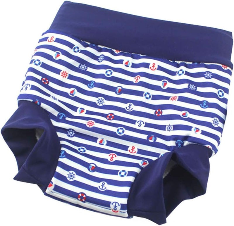 Leideur Baby Swim Nappies for Kids Cover Diaper High-Waisted Swimming Shorts (2-3 Years, Navy Stripe+Blue (Fish)) - Image 3