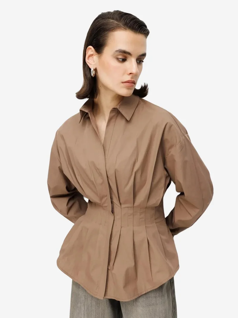ميكسراي MIXRAY Fitted Long Sleeve Poplin Shirt with Button Closure