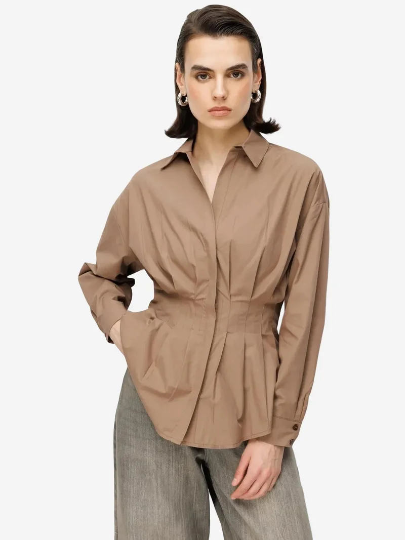 ميكسراي MIXRAY Fitted Long Sleeve Poplin Shirt with Button Closure