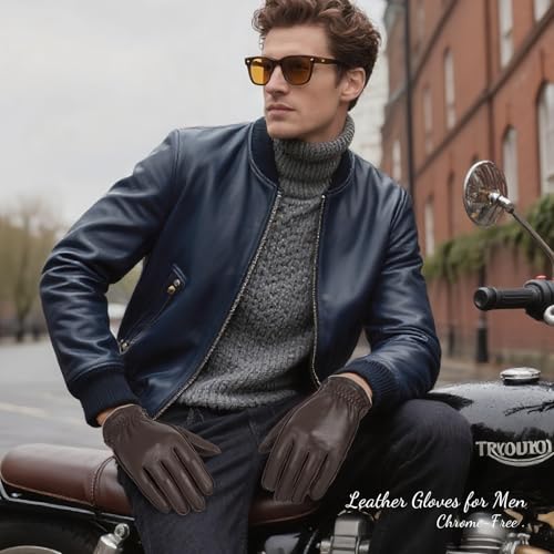 GSG SINCE 1998 GSG Mens Chrome-Free Sheepskin leather driving gloves, Winter Warm Wool Touchscreen Dress Glove-Cold Weather Motorcycle Texting,Tan,S - Image 5