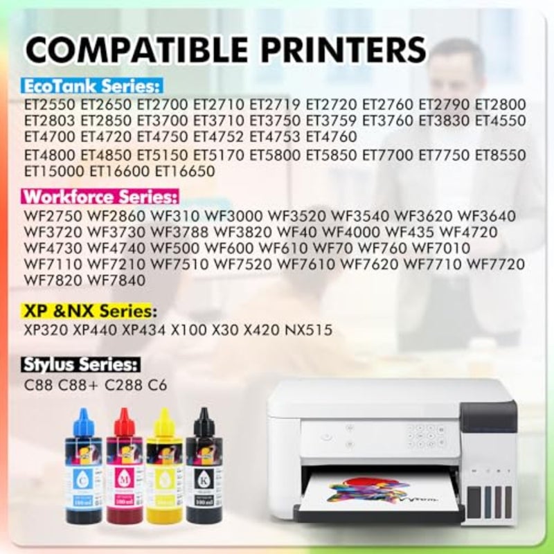 Heat transfer application: sublimation ink refill bottle for mugs, polyester shirts, mats; material: liquid ink; color: full-color compatible; sell point: compatible with ET-2720, ET-2760, ET-2800, ET-2803, ET-2850, ET-3760, WF-7710, WF-7720, C68, C88 - Image 2
