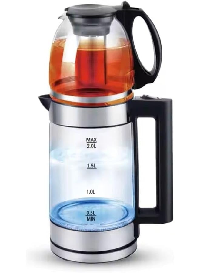 PROMASS 2-in-1 Electric Kettle & Teapot Set - 1500W Fast Boil Glass Kettle (2L) + 1L Tea Pot with Stainless Steel Strainer, Auto Shut-Off & Keep-Warm Function - Perfect for Arabic Tea & Coffee  - Image 1
