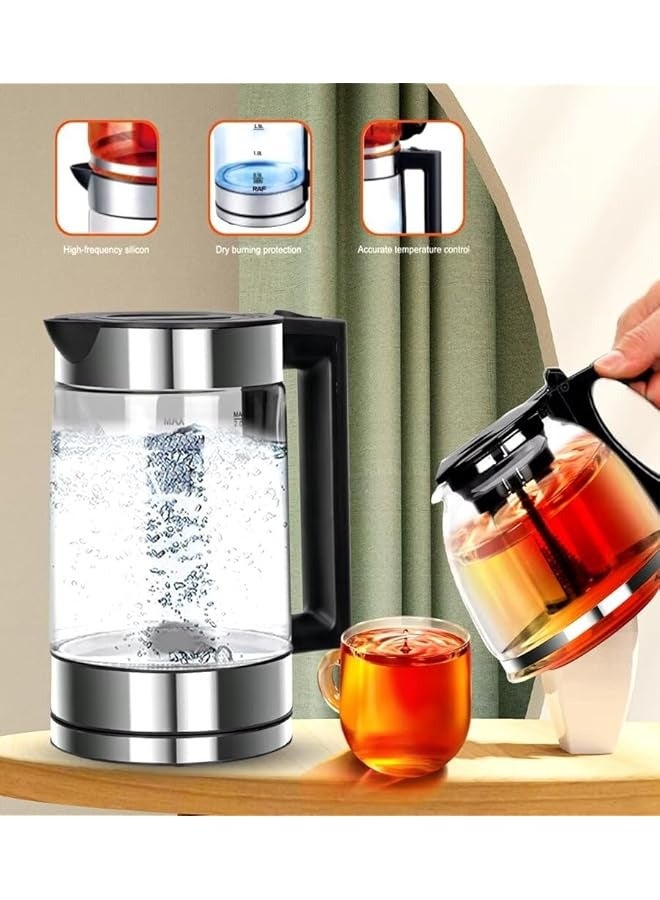 PROMASS 2-in-1 Electric Kettle & Teapot Set - 1500W Fast Boil Glass Kettle (2L) + 1L Tea Pot with Stainless Steel Strainer, Auto Shut-Off & Keep-Warm Function - Perfect for Arabic Tea & Coffee  - Image 3