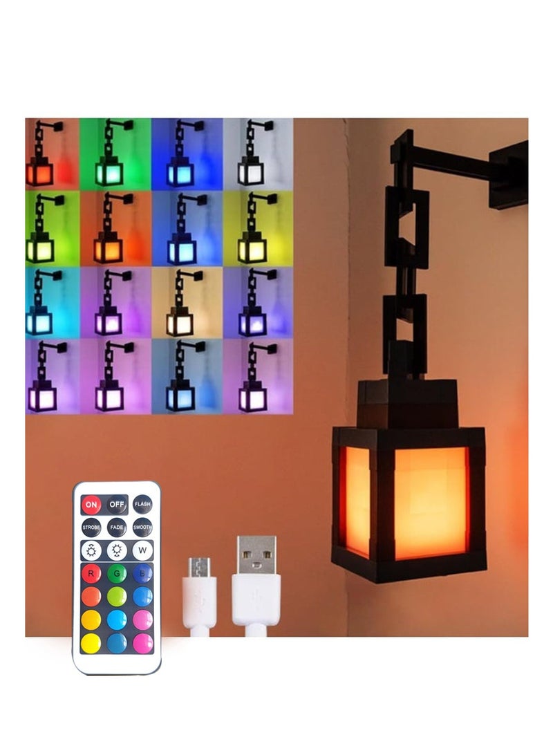 MINECRAFT Pixel-style Lantern Night Light, 2026 Ramadan Gift, LED 16-Color Changing Hanging Lantern Lamp, inspired by Minecraft – Rechargeable Wall-Mounted/Tabletop Night Light, perfect for gamers, boys, girls, men's bedrooms, and game room wall decor. - Image 1