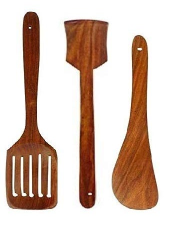 Pass Pass pass pass Handmade Wooden NonStick Serving and Cooking Spoon Kitchen Tools Utensil Set of 3 