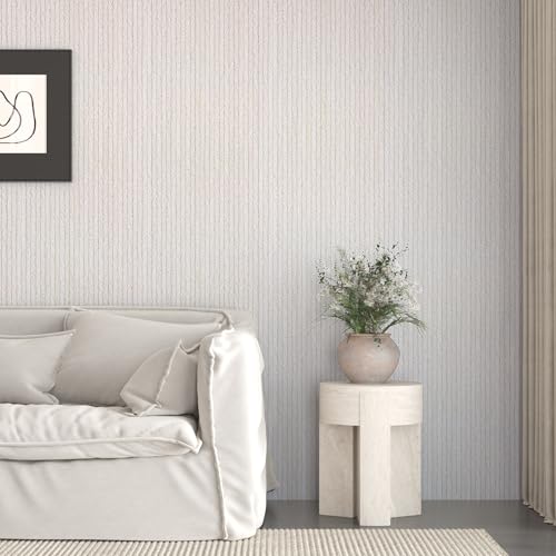 VaryPaper Light Grey Striped Grasscloth Peel and Stick Wallpaper Fabric Wallpaper Waterproof Self Adhesive Removable Herringbone Grass Cloth Contact Paper for Cabinet Bedroom Accent Wall 15.7''x78.7'' - Image 4