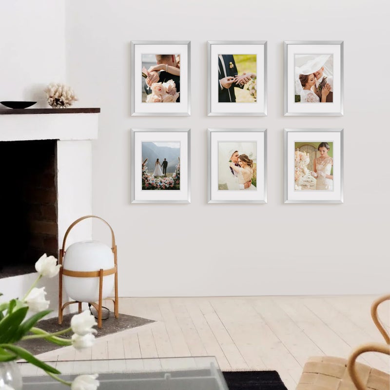 upsimples 11x14 Picture Frame Set of 5, Display Pictures 8x10 with Mat or 11x14 Without Mat, Wall Gallery Photo Frames, Silver - Image 2