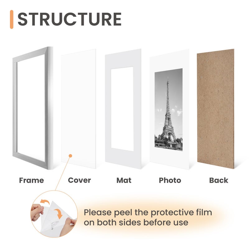 upsimples 11x14 Picture Frame Set of 5, Display Pictures 8x10 with Mat or 11x14 Without Mat, Wall Gallery Photo Frames, Silver - Image 3
