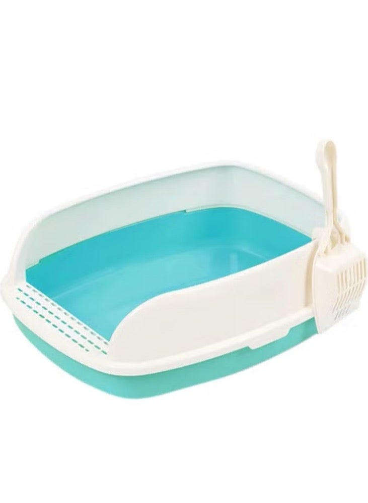 LW Large Open Cat Litter Box Prevents Spread Spray Blue/White 52 x 40 x 20cm