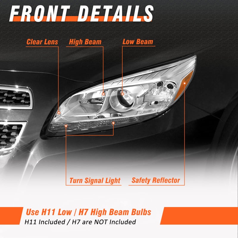 AXLAHA Headlights Assembly for 2013 2014 2015 Chevy Malibu 4-Door LT/LTZ fit 2016 Chevy Malibu Limited Headlamp with Factory Halogen 4 Door Sedan Chrome Housing Driver & Passenger Side(No Bulb) - Image 5