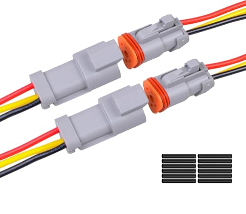 Exqutoo 2Pack 3Pin Waterproof DT Connector Male and Female Wire Connectors with 16AWG 105 600V Wires and Heat Shrink Tubes Applicable for Automotive Electrical Connections - Image 1