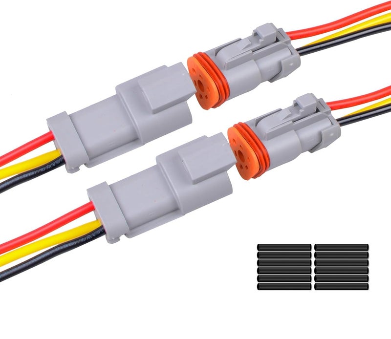 Exqutoo 2Pack 3Pin Waterproof DT Connector Male and Female Wire Connectors with 16AWG 105 600V Wires and Heat Shrink Tubes Applicable for Automotive Electrical Connections - Image 3