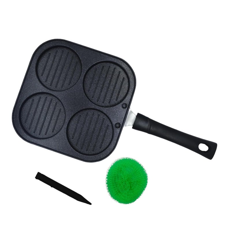 Zen 4Cavity NonStick Pancake Pan with Cleaning Brush and Scraper Perfect for Pancakes Eggs and More 195 cm with 4 L Capacity  - Image 1