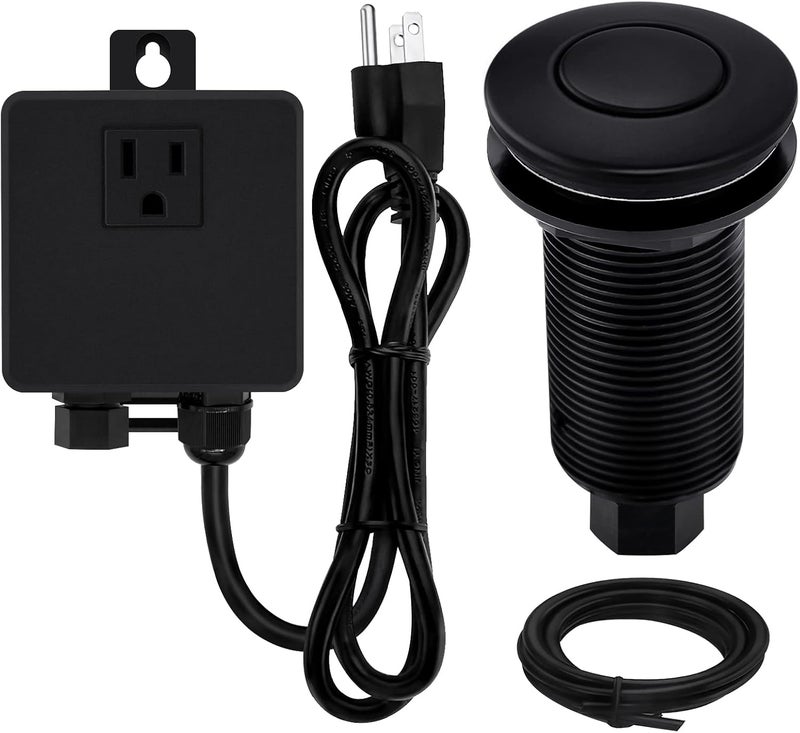 SINKINGDOM Garbage Disposal SinkTop Air Switch Kit with Long Button,Brass Made Cover,UL,Matte Black - Image 1