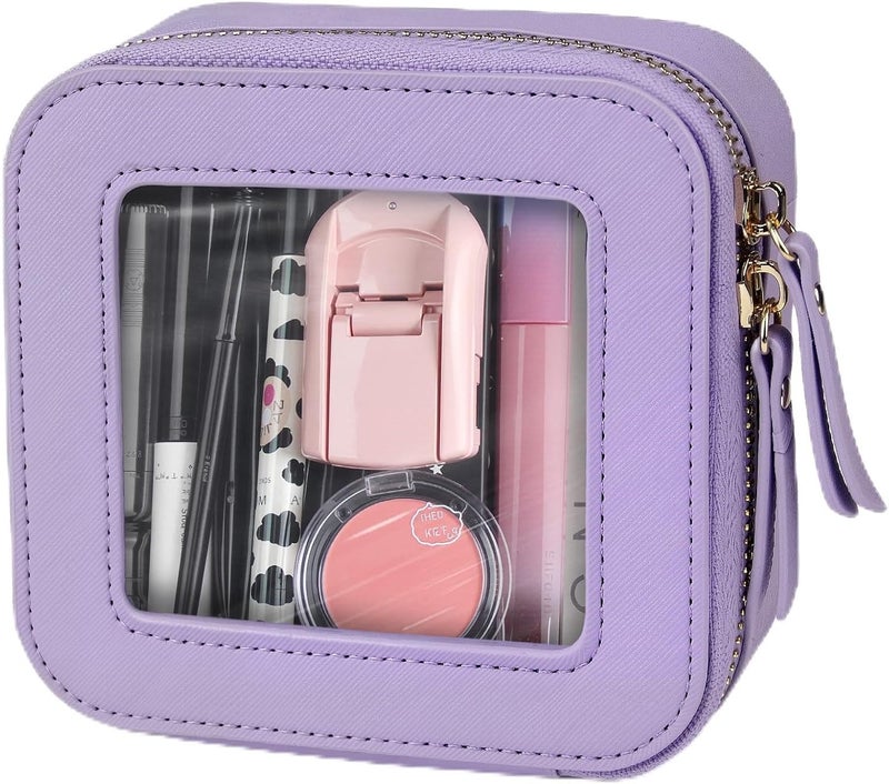FASAOH Clear Makeup Bag with Mini Cosmetic Bags,Travel Toiletry Bag for Women,Portable Cosmetic Bag Case, Transparent Waterproof Cosmetic Organizer Storage Bag for Women Men, Purple, Mini - Image 1