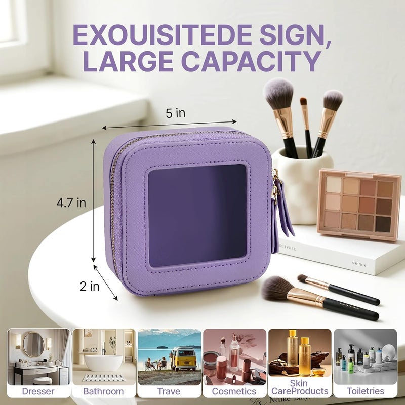 FASAOH Clear Makeup Bag with Mini Cosmetic Bags,Travel Toiletry Bag for Women,Portable Cosmetic Bag Case, Transparent Waterproof Cosmetic Organizer Storage Bag for Women Men, Purple, Mini - Image 3