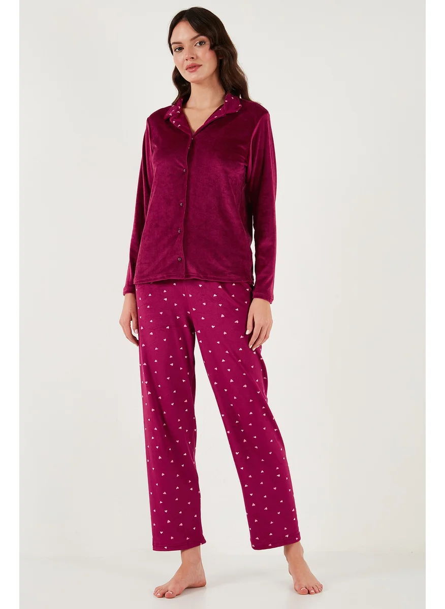 Lela Regular Fit Patterned Shiny Velvet Pajama Set Women's Pajama Set 65713311