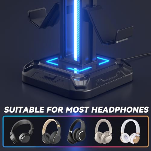 KDD RGB Headset Stand with 9 Light Modes - Controller Holder for Desk - Rotatable Headphone Stand & Detachable Controller Hook for PC Earphone Accessories(Black) - Image 5