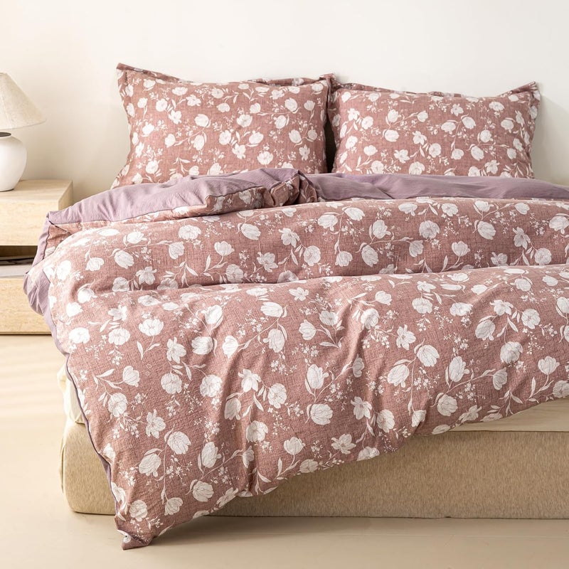 OAITE Purple Flower Twin Size Duvet Cover-3 Pieces Prewashed Cotton-Like Polyester Extra Soft Bedding Set, Includes 1 Duvet Cover 68''x90''with Zipper Closure & 2 Pillow Shams, Comforter Not Included - Image 3