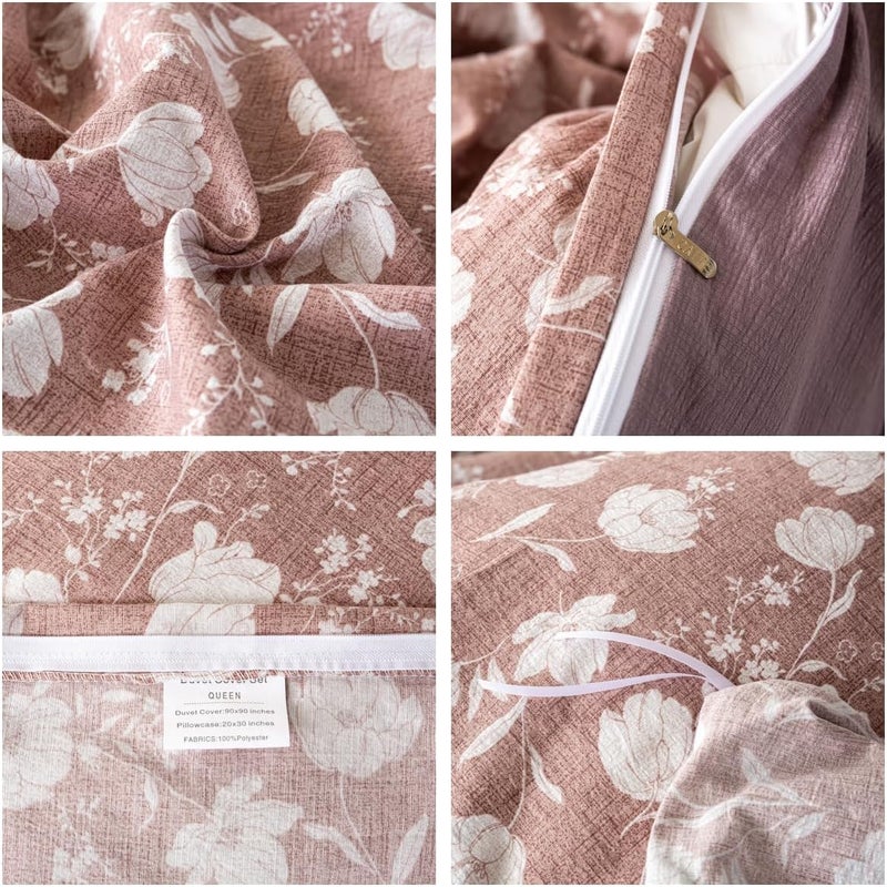 OAITE Purple Flower Twin Size Duvet Cover-3 Pieces Prewashed Cotton-Like Polyester Extra Soft Bedding Set, Includes 1 Duvet Cover 68''x90''with Zipper Closure & 2 Pillow Shams, Comforter Not Included - Image 4