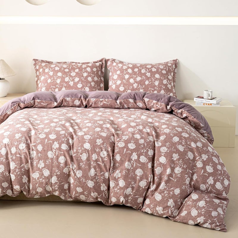 OAITE Purple Flower Twin Size Duvet Cover-3 Pieces Prewashed Cotton-Like Polyester Extra Soft Bedding Set, Includes 1 Duvet Cover 68''x90''with Zipper Closure & 2 Pillow Shams, Comforter Not Included - Image 1