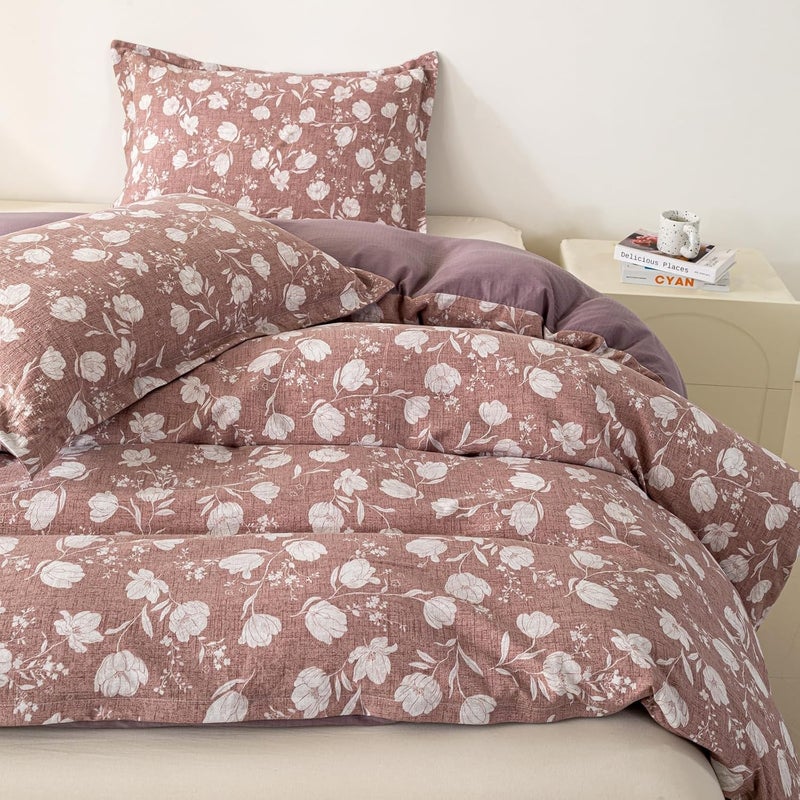 OAITE Purple Flower Twin Size Duvet Cover-3 Pieces Prewashed Cotton-Like Polyester Extra Soft Bedding Set, Includes 1 Duvet Cover 68''x90''with Zipper Closure & 2 Pillow Shams, Comforter Not Included - Image 5