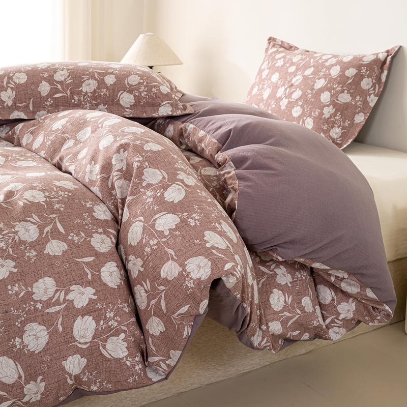 OAITE Purple Flower Twin Size Duvet Cover-3 Pieces Prewashed Cotton-Like Polyester Extra Soft Bedding Set, Includes 1 Duvet Cover 68''x90''with Zipper Closure & 2 Pillow Shams, Comforter Not Included - Image 2