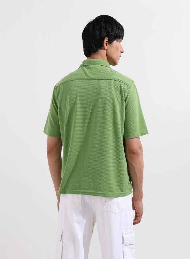 The Indian Garage Co Men Relaxed Fit Solid Cuban Collar Half Sleeves Shirt