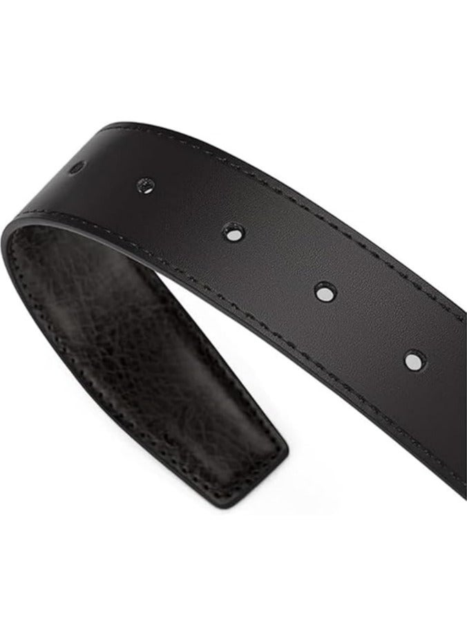 خاجول أحزمة رجالية من الجلد الطبيعي، مصنوعة يدويًا من جلد البقر، ملابس كلاسيكية غير رسمية للعمل، للاستخدام الرسمي والمكتبي (أسود) - Image 2