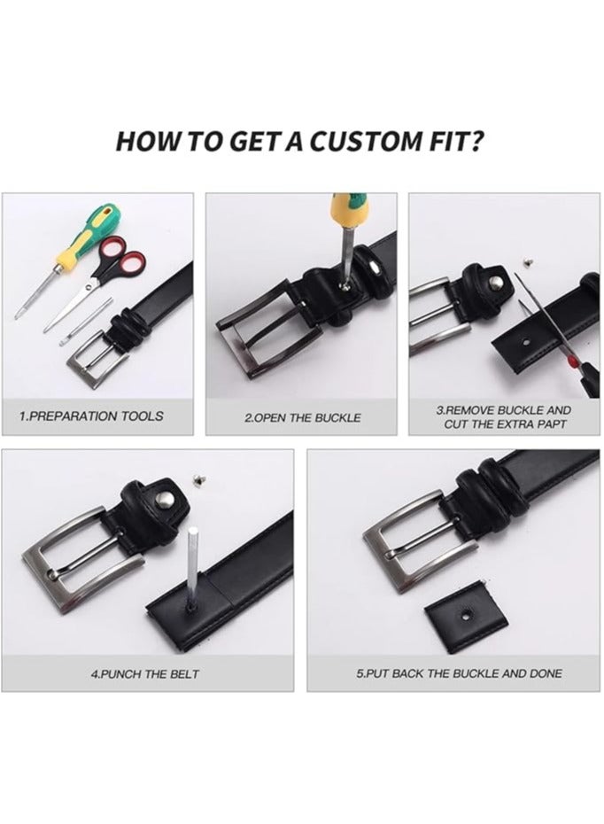 خاجول أحزمة رجالية من الجلد الطبيعي، مصنوعة يدويًا من جلد البقر، ملابس كلاسيكية غير رسمية للعمل، للاستخدام الرسمي والمكتبي (أسود) - Image 5