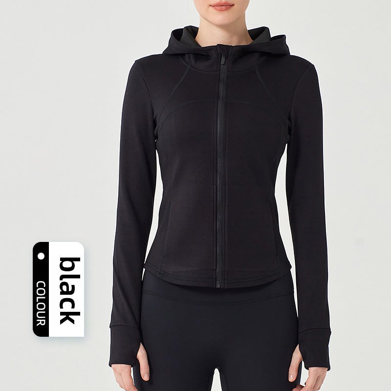 Womens Slim Fit Hooded Zipper Sportswear Yoga Jacket for Running Clay Powder  - Image 2