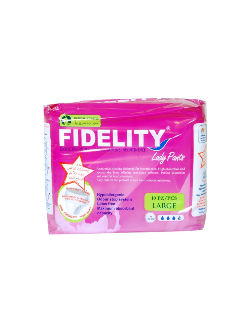 FIDELITY Pack Of 10 Absorbent Lady Pants, Large - Image 1