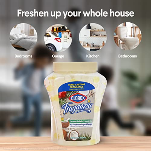Clorox معطر هواء كلوركس فراجانزيا كريستال بيدز برائحة جوز الهند كولادا - مزيل روائح طويل الأمد للغرف - كرات هلامية لإزالة الروائح المنفرة لتجديد المنزل أو السيارة أو المكتب، 12 أونصة سائلة - Image 4