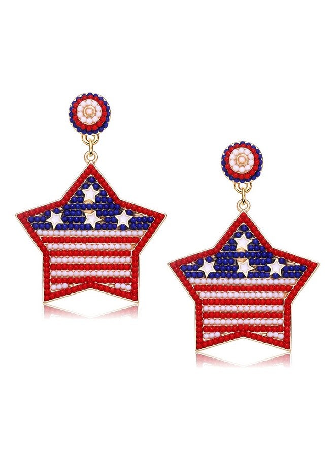 سيالكسهيني أقراط الرابع من يوليو، أزياء الرابع من يوليو للنساء، إكسسوارات الرابع من يوليو، أقراط بحروف وطنية للولايات المتحدة، أقراط نجمة العلم الأمريكي المصنوعة من الخرز (النجمة 4) - Image 1