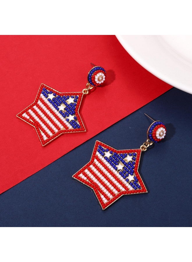 سيالكسهيني أقراط الرابع من يوليو، أزياء الرابع من يوليو للنساء، إكسسوارات الرابع من يوليو، أقراط بحروف وطنية للولايات المتحدة، أقراط نجمة العلم الأمريكي المصنوعة من الخرز (النجمة 4) - Image 5