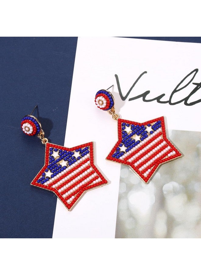 سيالكسهيني أقراط الرابع من يوليو، أزياء الرابع من يوليو للنساء، إكسسوارات الرابع من يوليو، أقراط بحروف وطنية للولايات المتحدة، أقراط نجمة العلم الأمريكي المصنوعة من الخرز (النجمة 4) - Image 3
