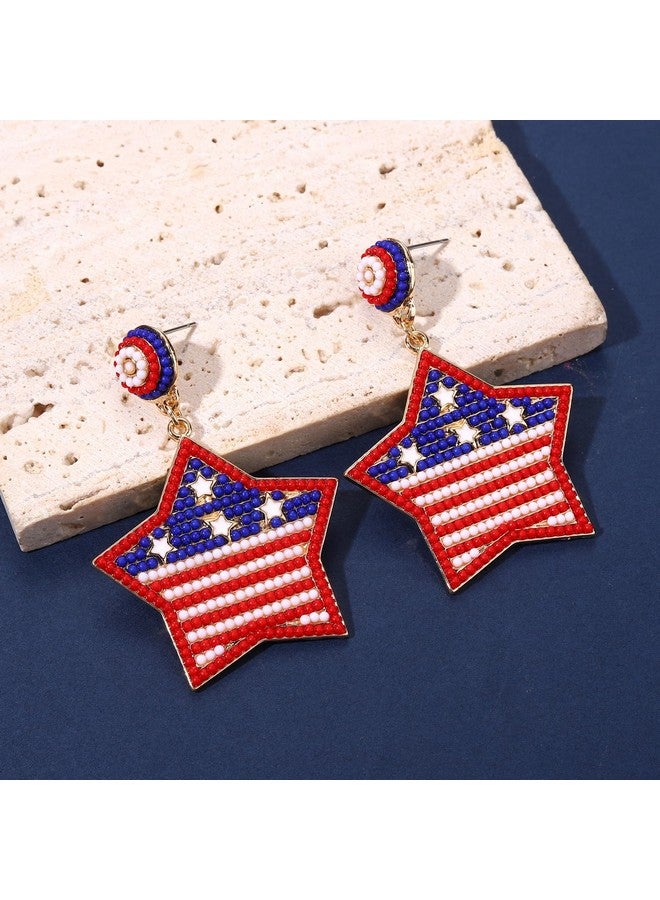 سيالكسهيني أقراط الرابع من يوليو، أزياء الرابع من يوليو للنساء، إكسسوارات الرابع من يوليو، أقراط بحروف وطنية للولايات المتحدة، أقراط نجمة العلم الأمريكي المصنوعة من الخرز (النجمة 4) - Image 4