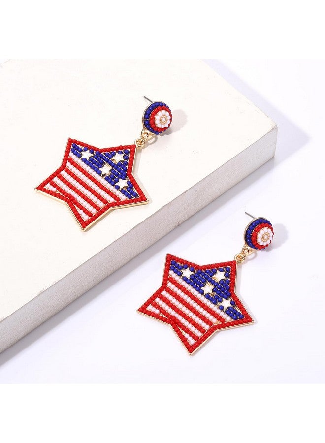 سيالكسهيني أقراط الرابع من يوليو، أزياء الرابع من يوليو للنساء، إكسسوارات الرابع من يوليو، أقراط بحروف وطنية للولايات المتحدة، أقراط نجمة العلم الأمريكي المصنوعة من الخرز (النجمة 4) - Image 2