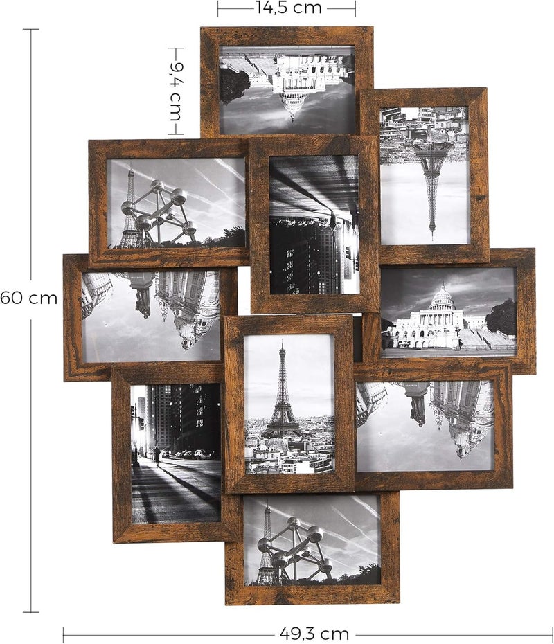 Collage Picture Frames for 10 Photos in 10 x 15 cm, Assembly Required, Collage Multiple Photos, Wall Mounted, PS Front, Wooden Grain, Rustic Brown RPF020X01 - Image 4