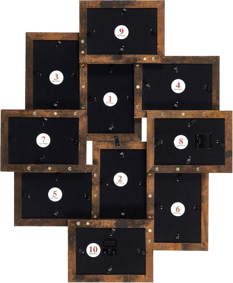 Collage Picture Frames for 10 Photos in 10 x 15 cm, Assembly Required, Collage Multiple Photos, Wall Mounted, PS Front, Wooden Grain, Rustic Brown RPF020X01 - Image 5