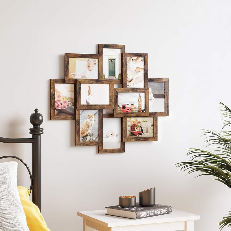 Collage Picture Frames for 10 Photos in 10 x 15 cm, Assembly Required, Collage Multiple Photos, Wall Mounted, PS Front, Wooden Grain, Rustic Brown RPF020X01 - Image 2