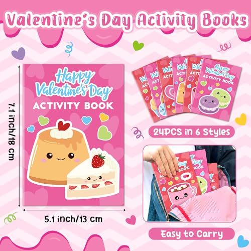 JAPBOR Valentines Day Activity Coloring Books 24PCS Mini Valentine Dessert Activities Color Book Bulk for Kid Party Favor Sweet Food Small Colour Page for Birthday Gift Class Drawing Painting Game - Image 5