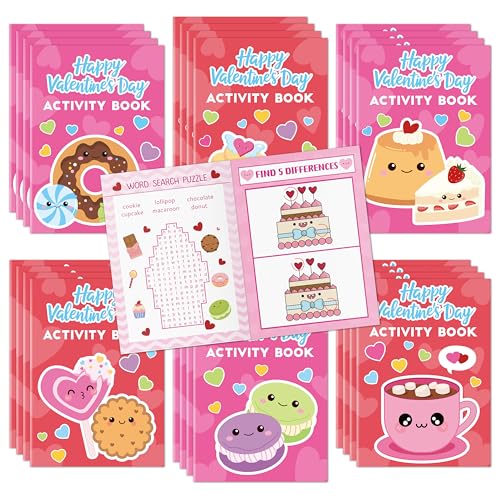 JAPBOR Valentines Day Activity Coloring Books 24PCS Mini Valentine Dessert Activities Color Book Bulk for Kid Party Favor Sweet Food Small Colour Page for Birthday Gift Class Drawing Painting Game - Image 1