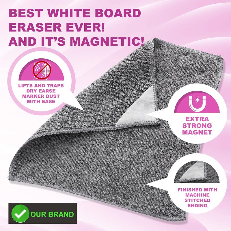 Tudomro 30 Pcs Magnetic Cleaning Cloth Dry Erasers Bulk for White Boards with Most Whiteboards Dry Erase Eraser Reusable Microfiber Cloth Eraser for Classroom, Home Office, 10'' x 10'' (Black, Gray) - Image 3